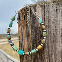 6 1/4" Bracelet Real Turquoise and Sterling Silver Pearls