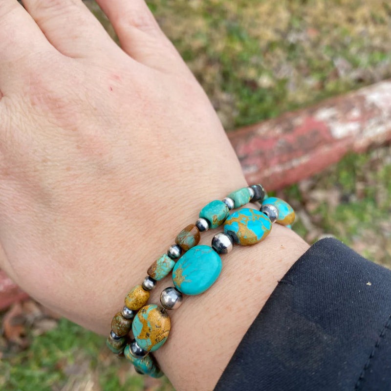 6 1/4" Bracelet Real Turquoise and Sterling Silver Pearls