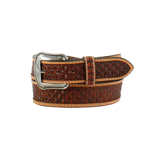 3D Belt Co. Men's Tooled Cross Natural Leather Belt