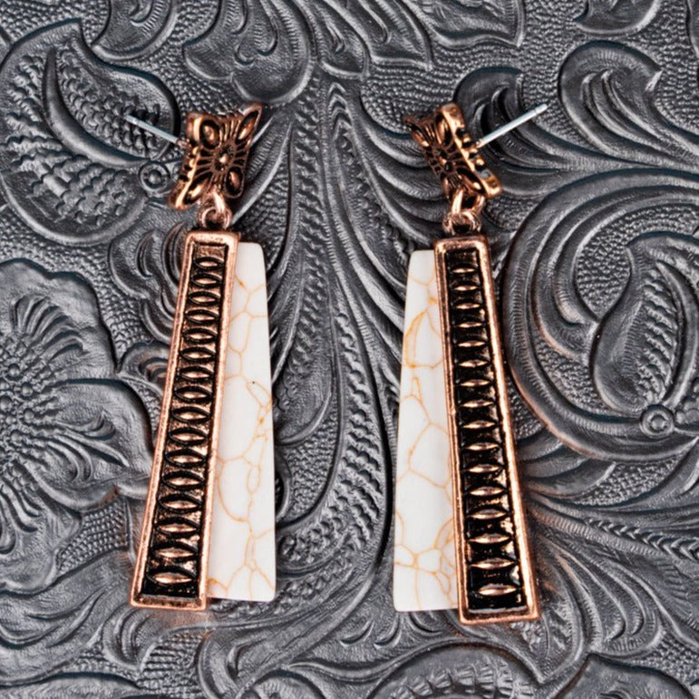 Copper and Natural Stone Bar Earrings