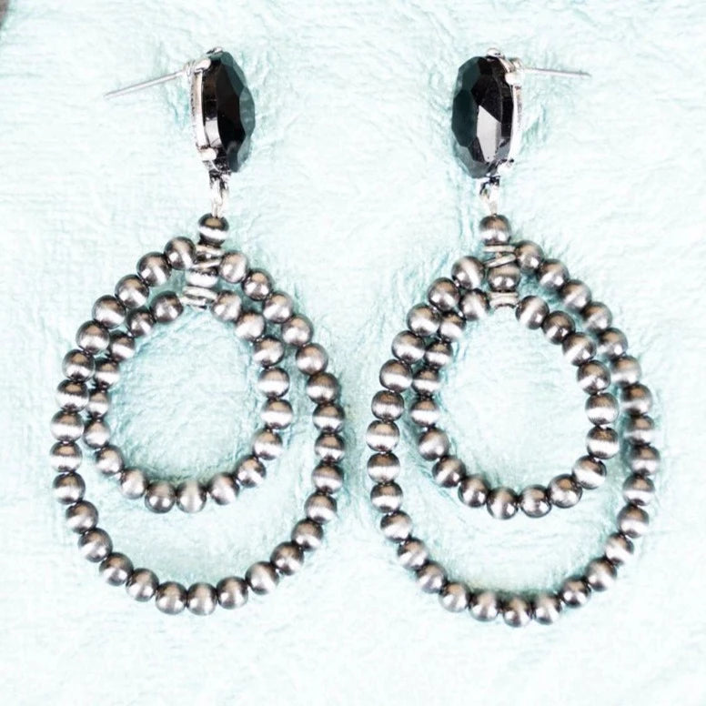 Western Morrow Creek Black Crystal & Navajo Pearl Burnished Silver tone Earrings