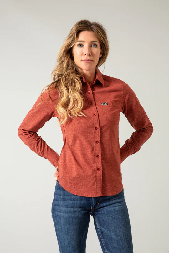 Kimes Ranch Women's L/S Linville Western Button Down Shirt in Dark Red