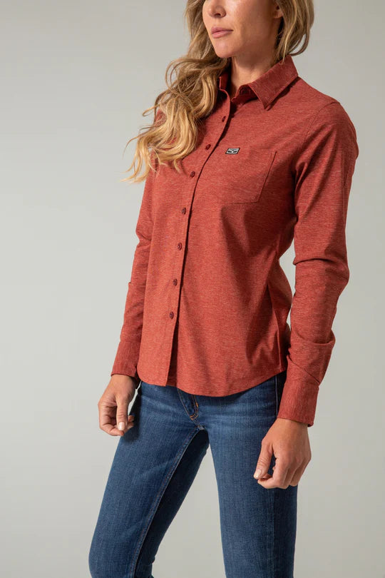 Kimes Ranch Women's L/S Linville Western Button Down Shirt in Dark Red