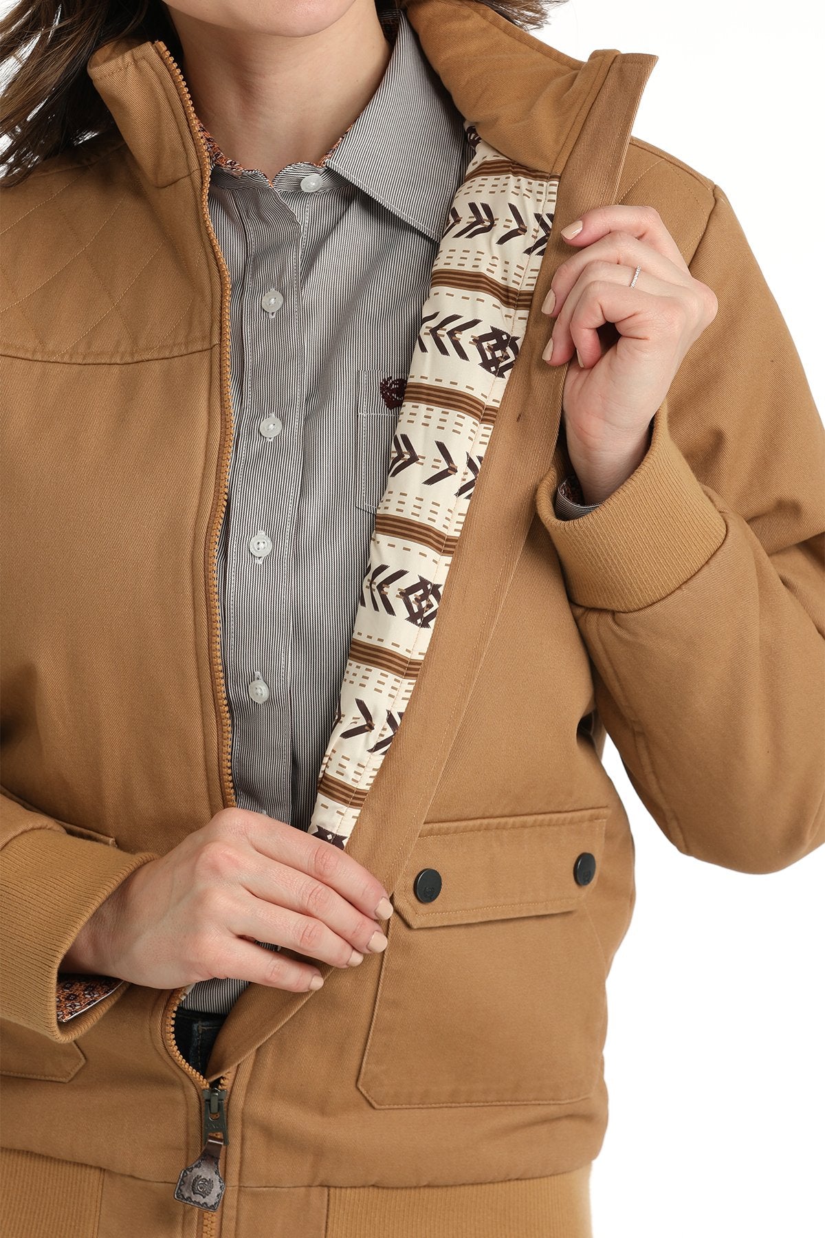 入荷now 安全 Bomber Canvas Women's Cinch Jacket Branded – Brown in ジャケット・アウター