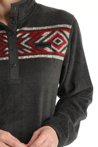 Cinch Women's Southwest Stripe Fleece Pullover in Charcoal