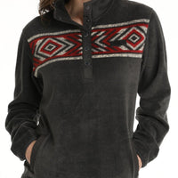 Cinch Women's Southwest Stripe Fleece Pullover in Charcoal