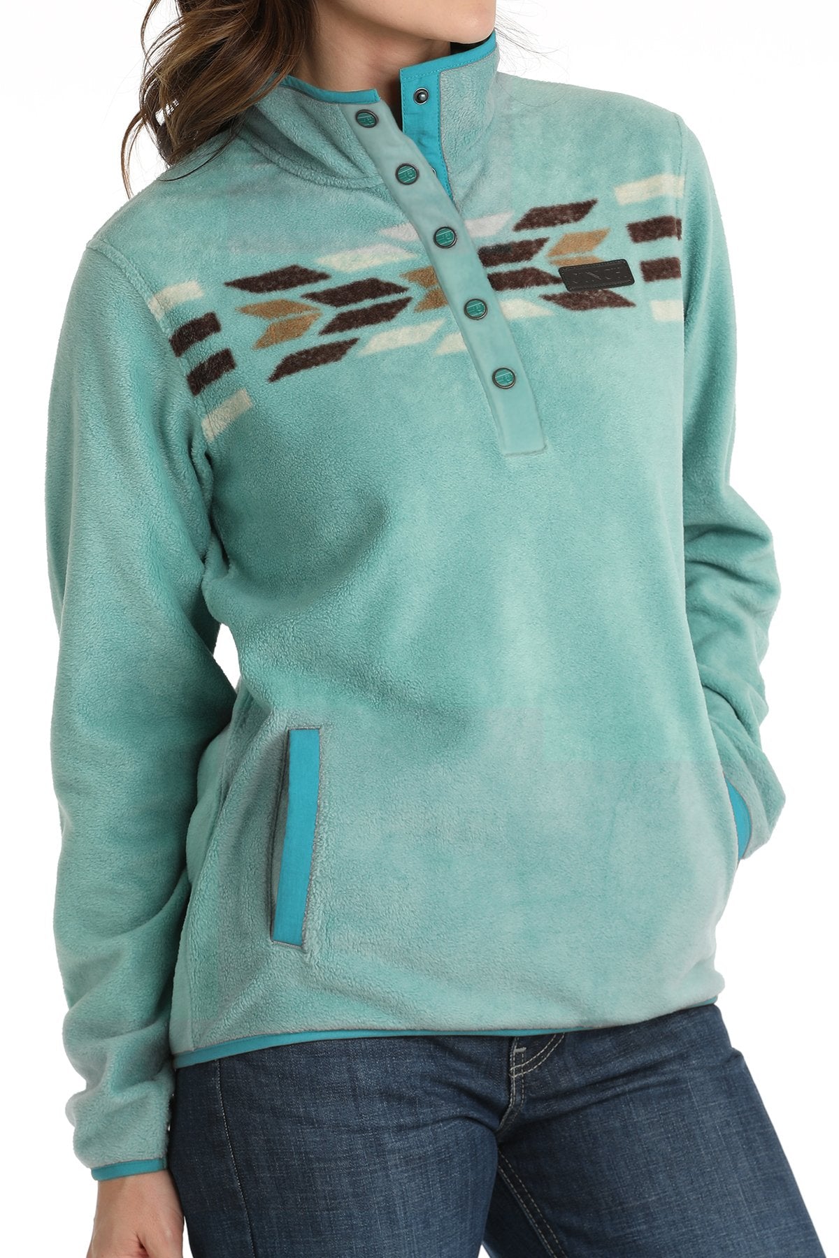 Cinch Women's Southwest Stripe Fleece Pullover in Turquoise