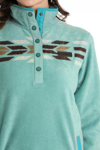 Cinch Women's Southwest Stripe Fleece Pullover in Turquoise