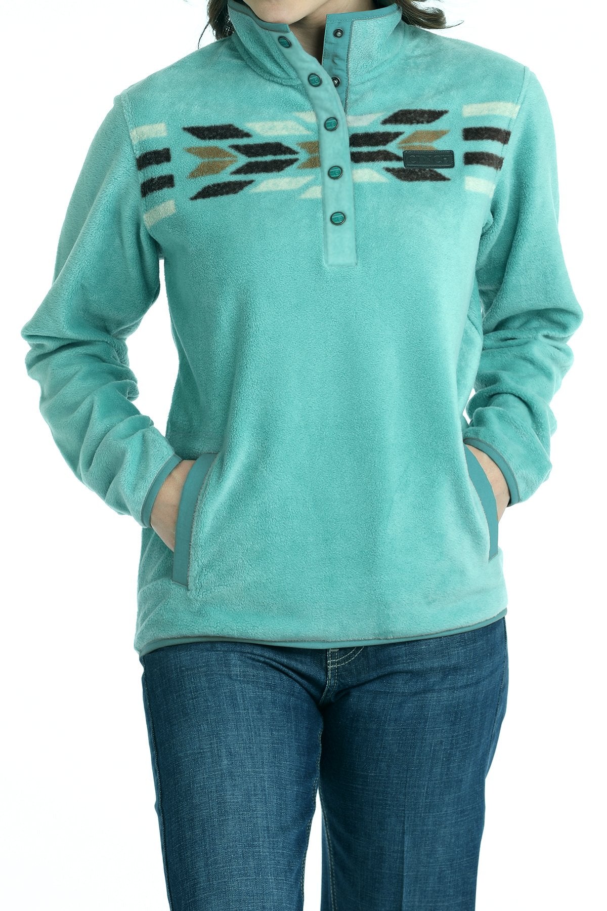 Cinch Women's Southwest Stripe Fleece Pullover in Turquoise