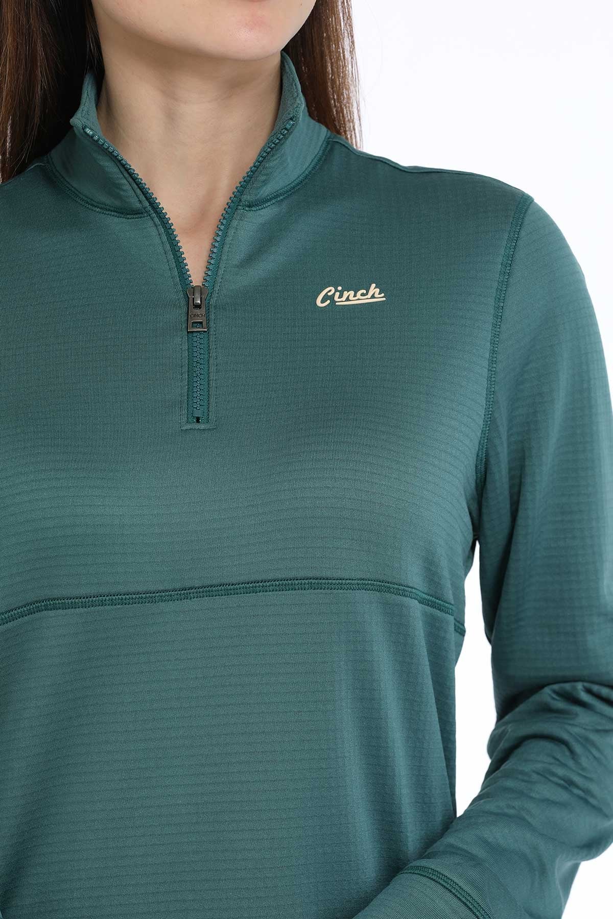 Cinch Women's Solid Green 1/4 Zip Pullover Sweatshirt