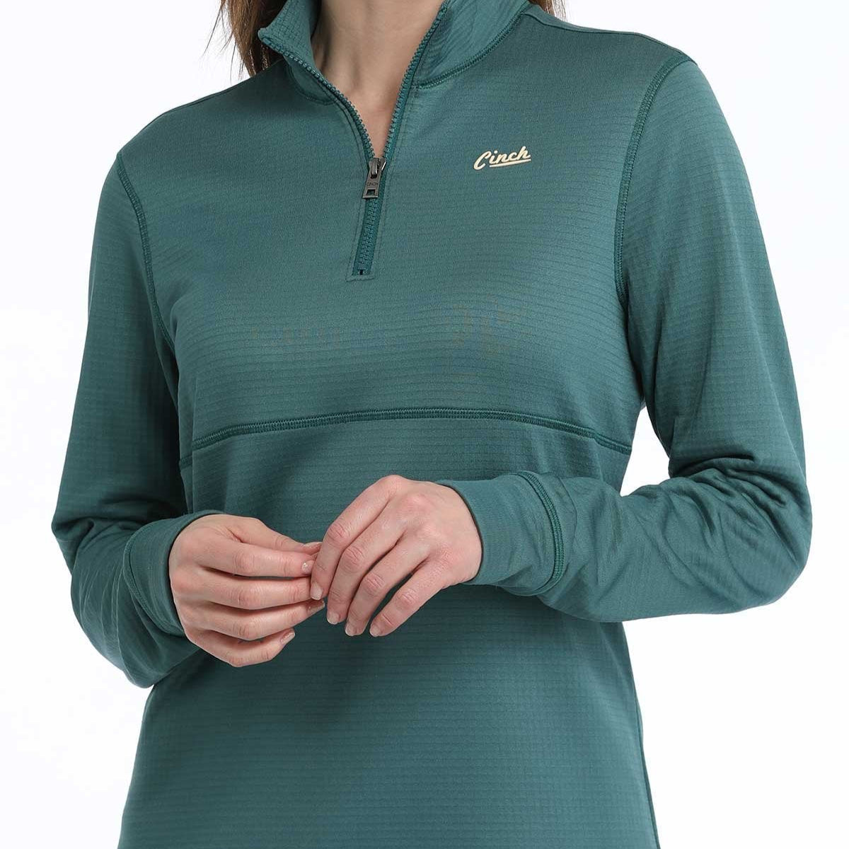 Cinch Women's Solid Green 1/4 Zip Pullover Sweatshirt