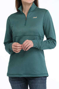 Cinch Women's Solid Green 1/4 Zip Pullover Sweatshirt