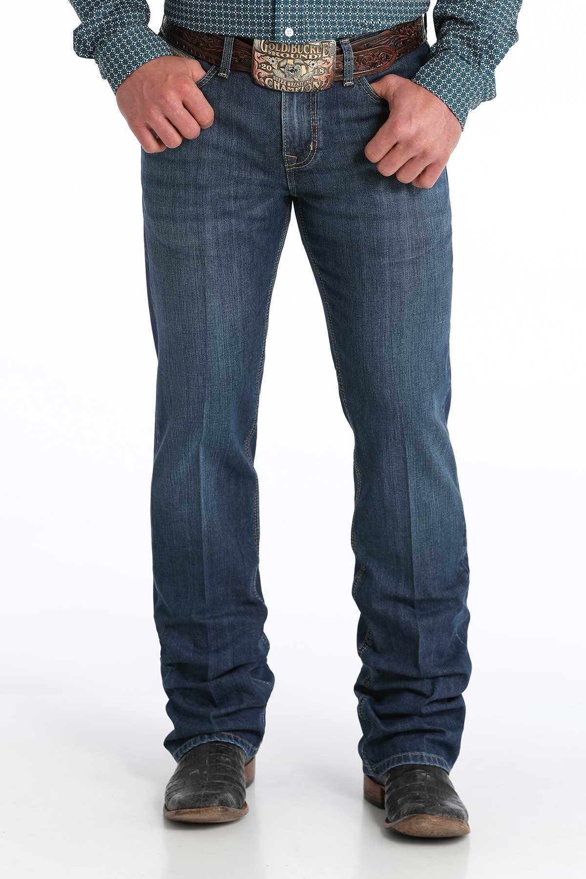 Cinch Men's Ian Slim Fit Bootcut Jean in Dark Stonewash – Branded