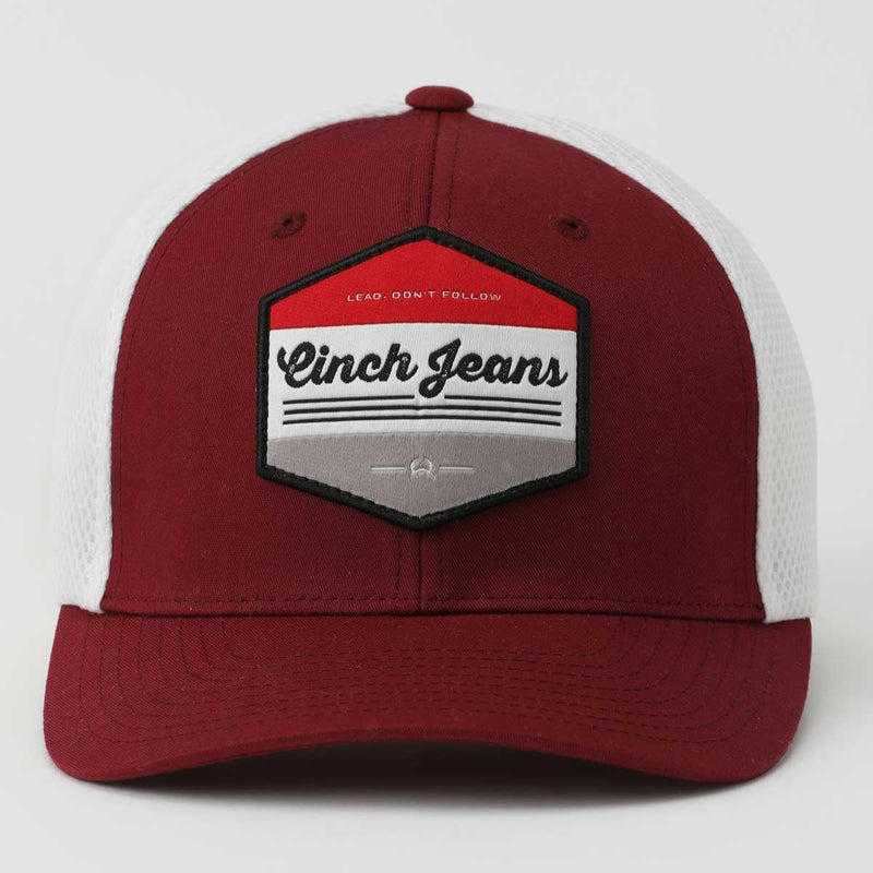 Cinch Men's Flexfit Logo Trucker Cap in Burgundy and White
