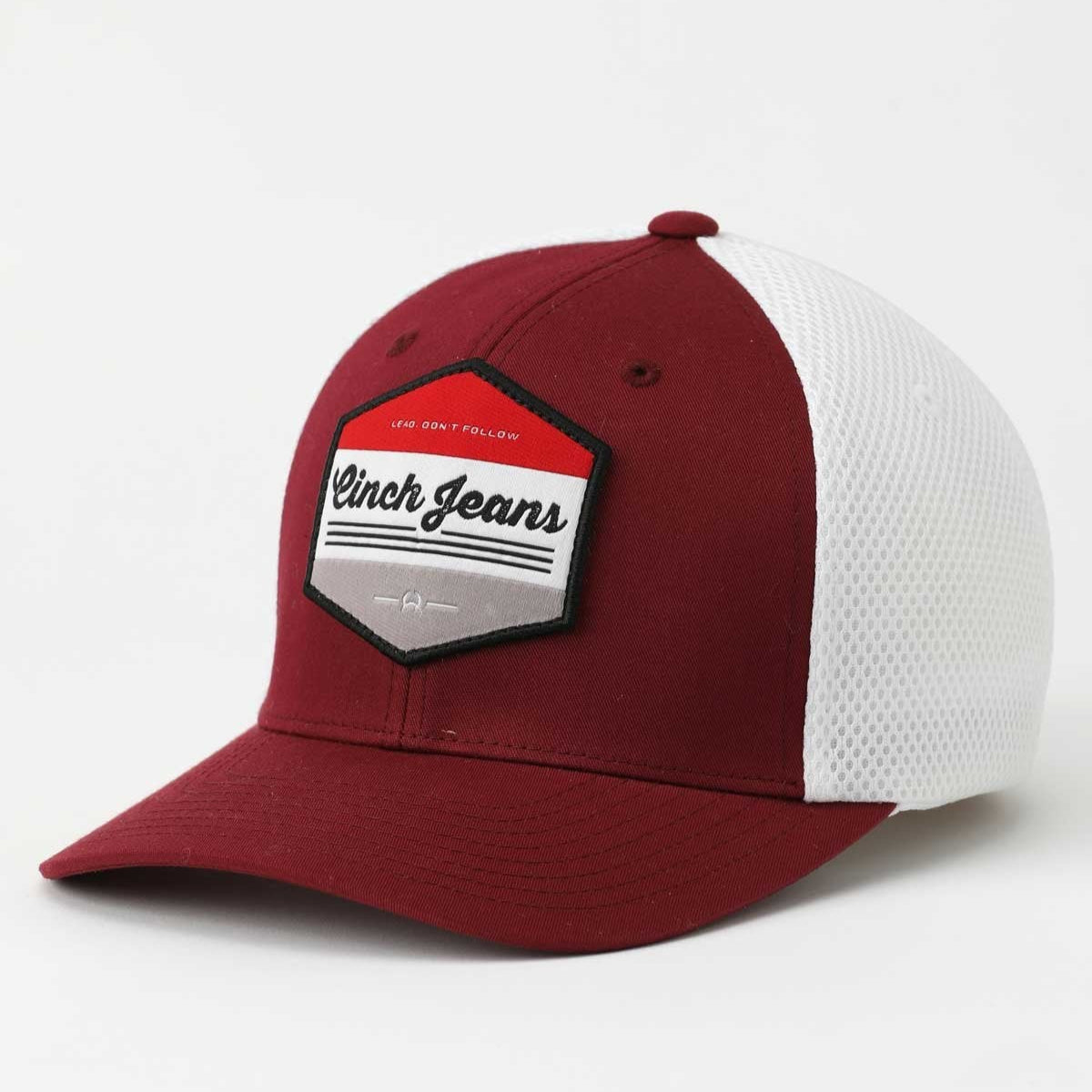 Cinch Men's Flexfit Logo Trucker Cap in Burgundy and White