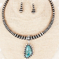Turquoise Pendant Navajo Collar Necklace and Earring Set