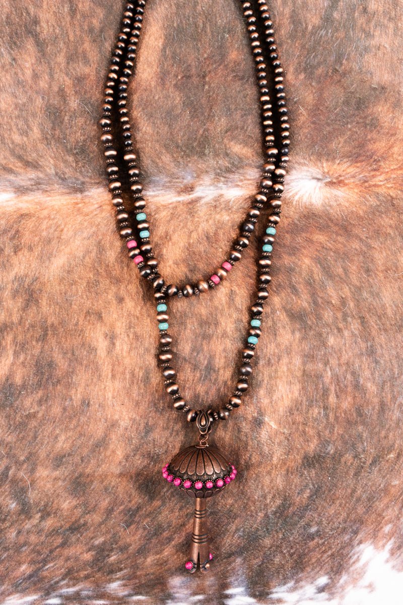 Western Layered Copper Navajo Pearl Squash Blossom Necklace