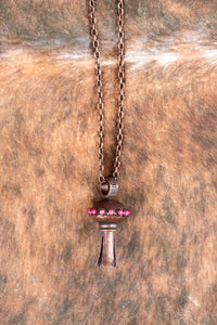 Western Pink Turquoise Worn Copper Tone Squash Blossom Pendant Necklace