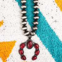 Western Shirebrook Red Turquoise Naja and Silver Tone Navajo Pearl Necklace