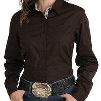 Cinch Women's L/S Tonal Geometric Diamond Western Button Down Shirt in Brown