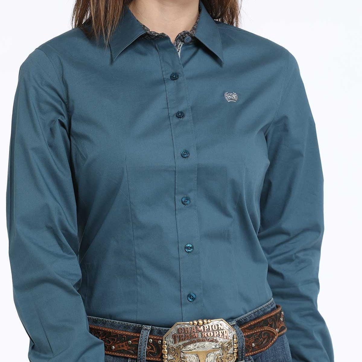 Cinch Women's L/S Solid Teal Western Button Down Shirt