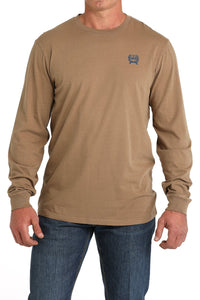 Cinch Men's "Ranching Ain't Easy" L/S Graphic Logo T-Shirt in Khaki