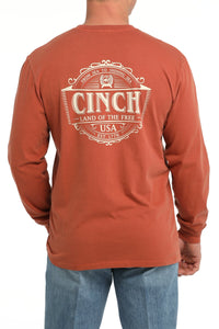 Cinch Men's "Land Of The Free" L/S Graphic Logo T-Shirt in Orange