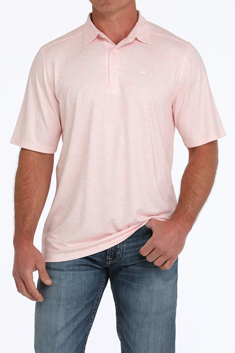 Cinch Men's S/S Arenaflex Paisley Polo in Pink