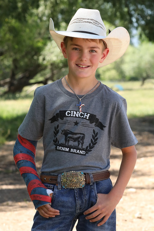 Cinch Youth Boy's Denim Tee in Grey
