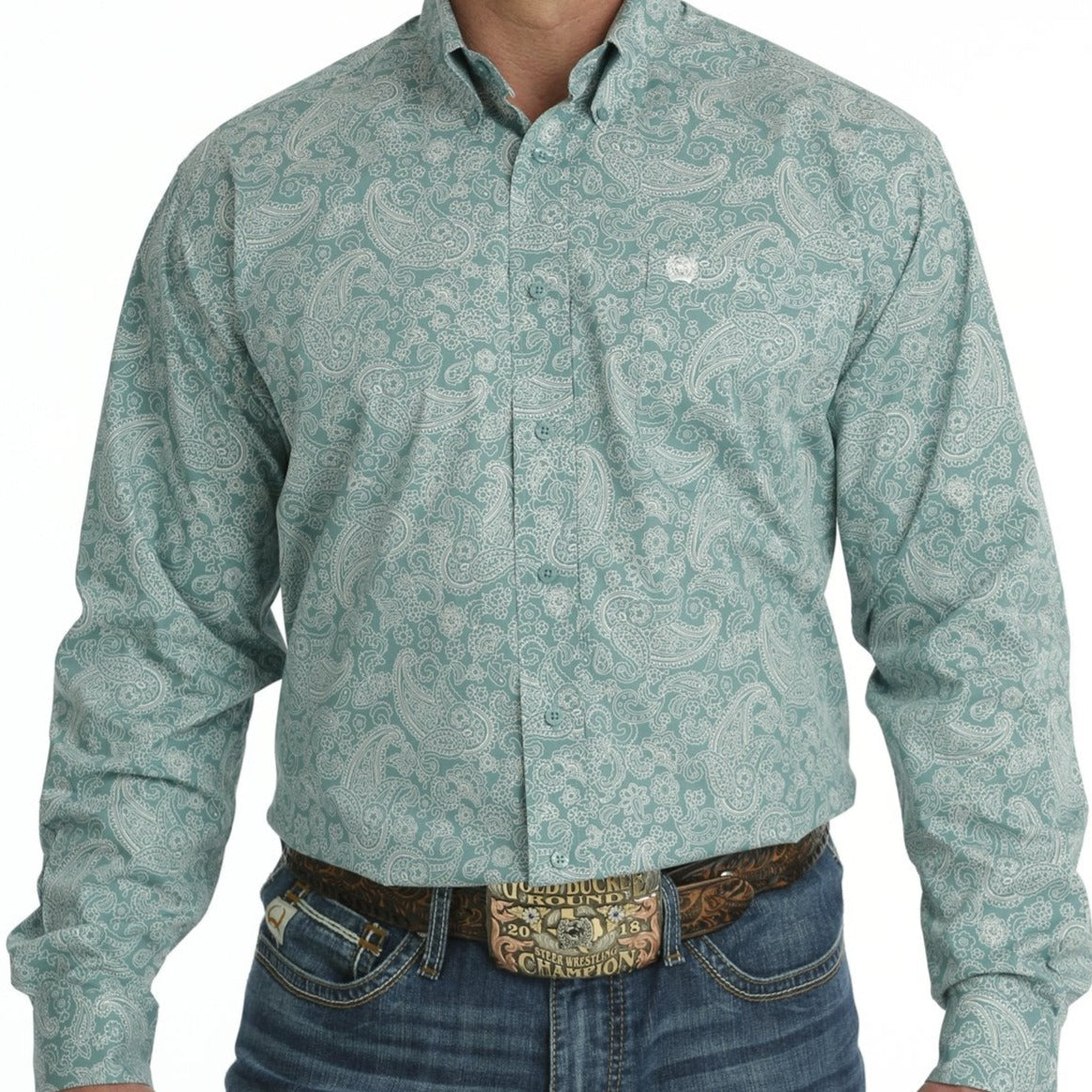 Cinch Men's L/S Classic Fit Paisley Western Button Down Shirt in Turquoise