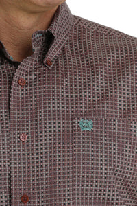 Cinch Men's L/S Classic Fit Geometric Western Button Down Shirt in Burgundy