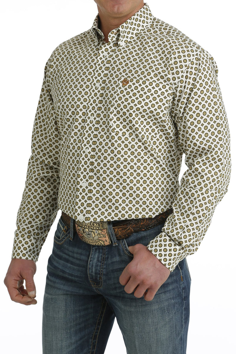 Cinch Men's Long Sleeve Classic Fit White Medallion Print Button Down Western Shirt
