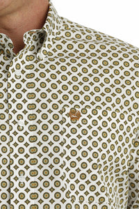 Cinch Men's Long Sleeve Classic Fit White Medallion Print Button Down Western Shirt