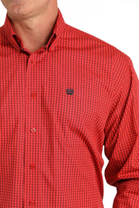 Cinch Men's Classic Fit Dollar Sign Western Button Down Shirt in Red