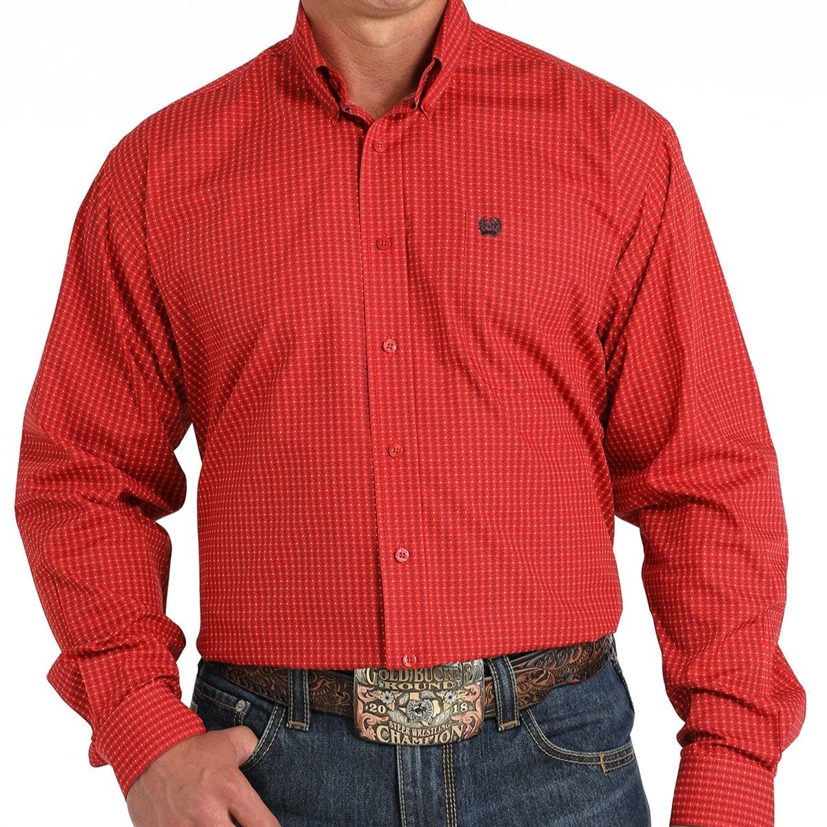 Cinch Men's Classic Fit Dollar Sign Western Button Down Shirt in Red