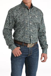 Cinch Men's L/S Classic Fit Paisley Western Button Down Shirt in Green