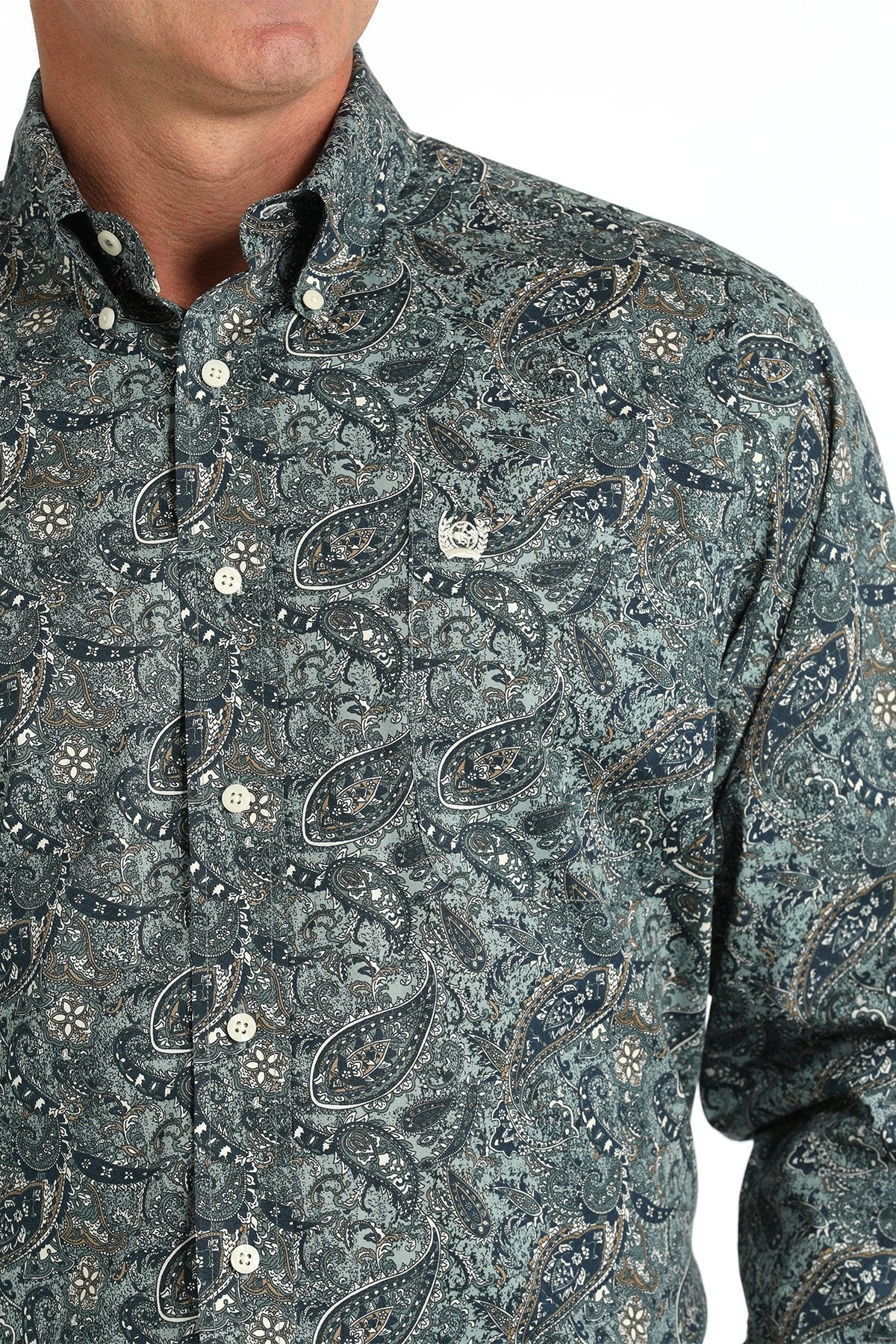 Cinch Men's L/S Classic Fit Paisley Western Button Down Shirt in Green