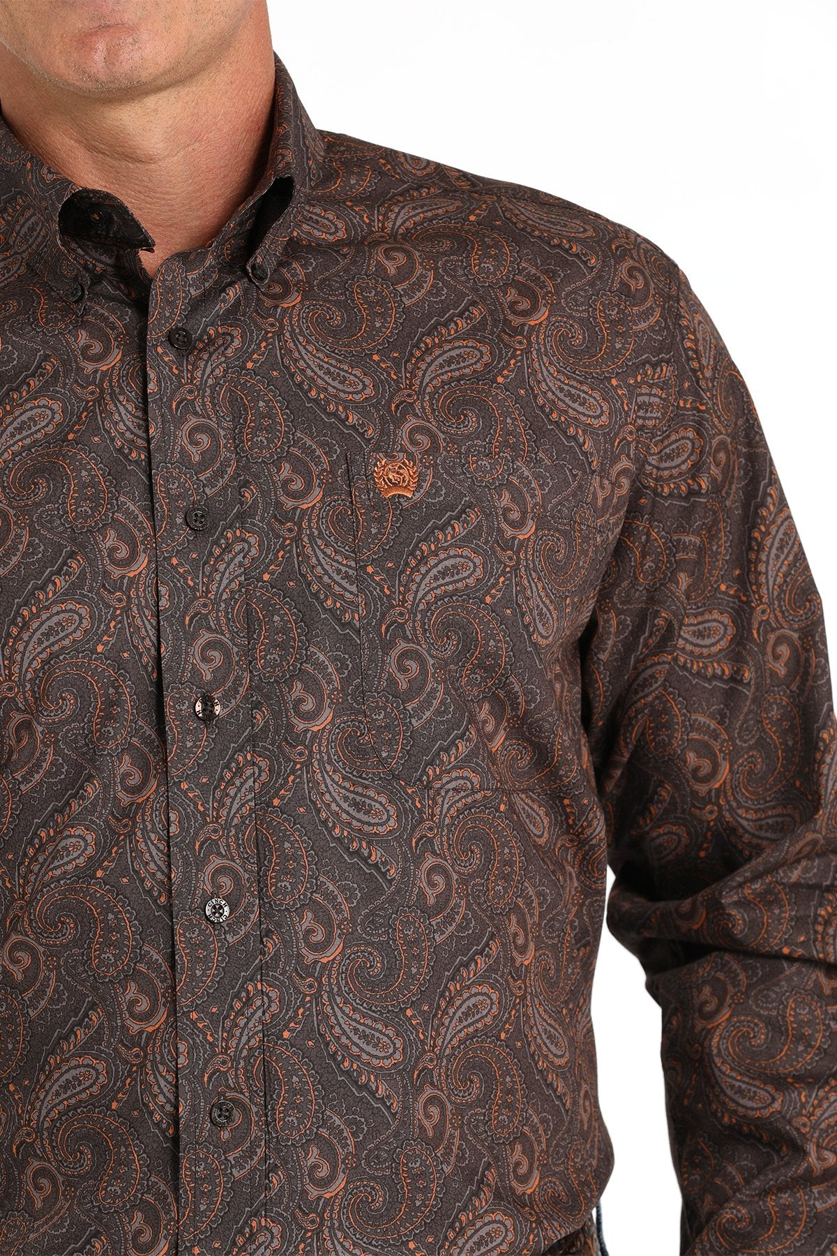 Cinch Men's L/S Classic Fit Paisley Western Button Down Shirt in Brown