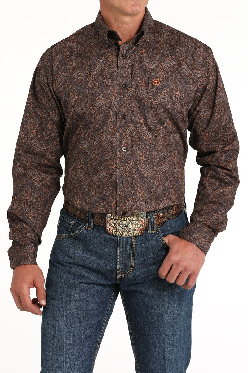 Cinch Men's L/S Classic Fit Paisley Western Button Down Shirt in Brown