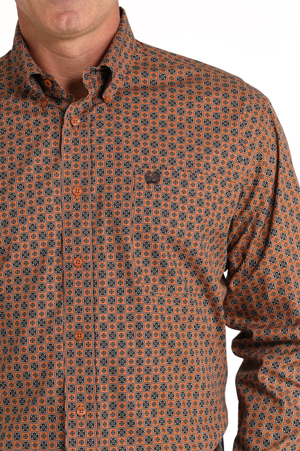 Cinch Men's Classic Fit Floral Geometric Western Button Down Shirt in Gold