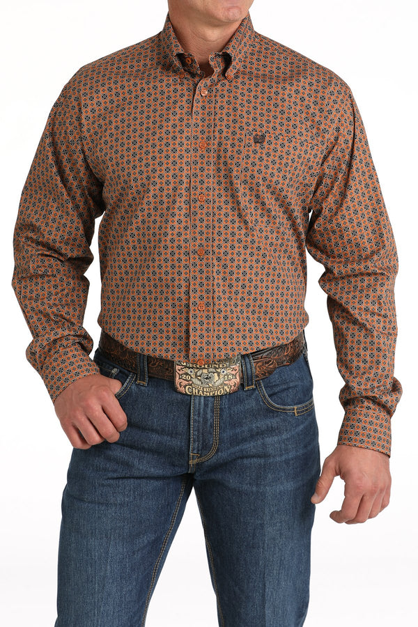 Cinch Men's Classic Fit Floral Geometric Western Button Down Shirt in Gold