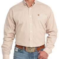 Cinch Men's L/S Classic Fit Geometric Medallion Western Button Down Shirt in Cream