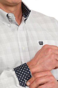 Cinch Men's L/S Classic Fit Plaid Western Button Down Shirt in White