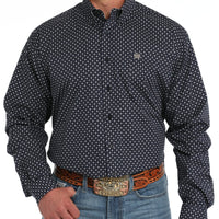 Cinch Men's L/S Classic Fit Geometric Medallion Western Button Down Shirt in Navy