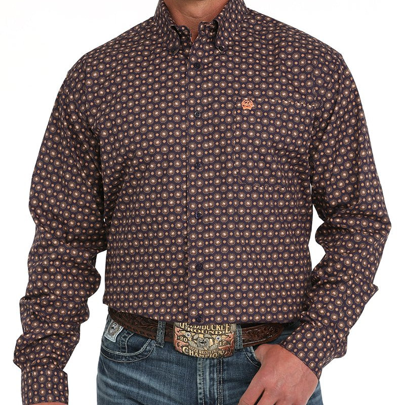 Cinch Men's L/S Classic Fit Medallion Western Button Down Shirt in Purple