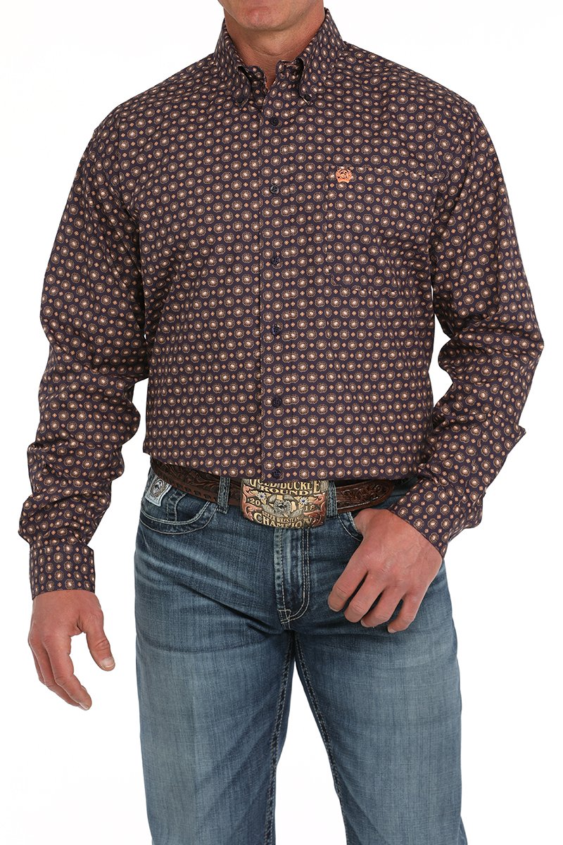 Cinch Men's L/S Classic Fit Medallion Western Button Down Shirt in Purple