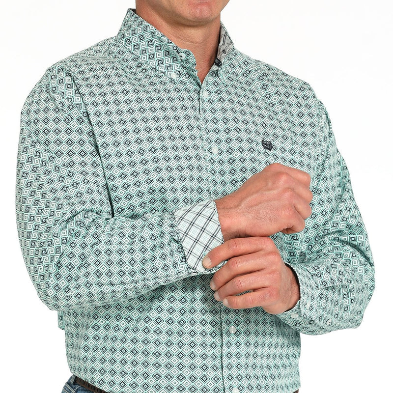 Cinch Men's L/S Classic Fit Medallion Western Button Down Shirt in Turquoise