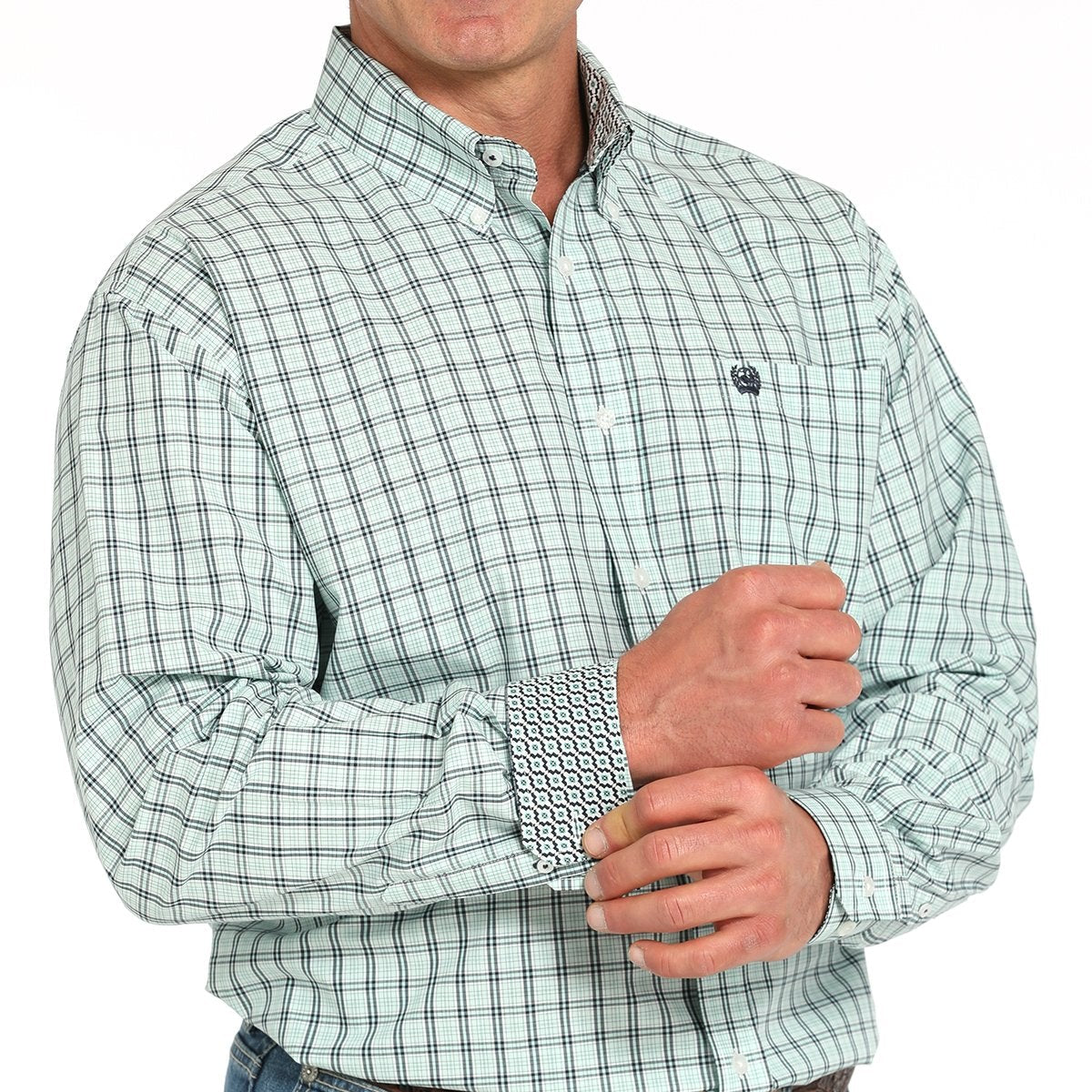 Cinch Men's L/S Classic Fit Plaid Western Button Down Shirt in Turquoise