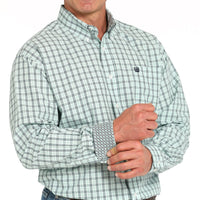 Cinch Men's L/S Classic Fit Plaid Western Button Down Shirt in Turquoise