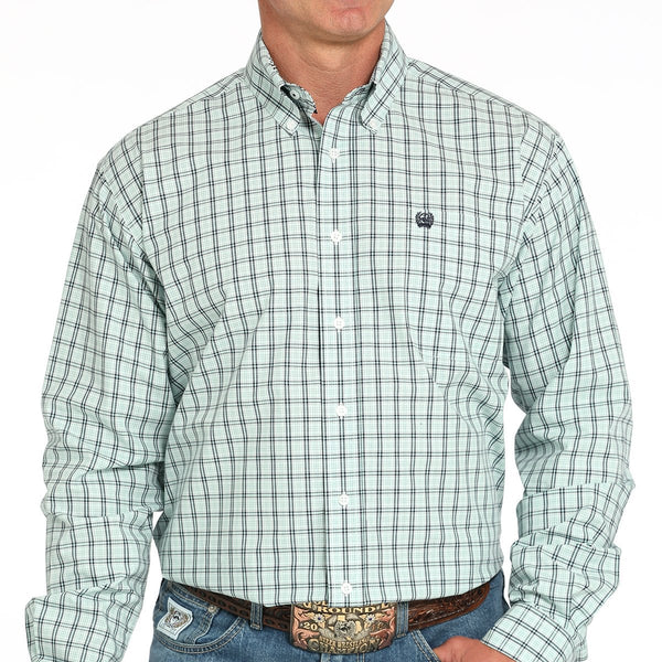 Cinch Men's L/S Classic Fit Plaid Western Button Down Shirt in Turquoise